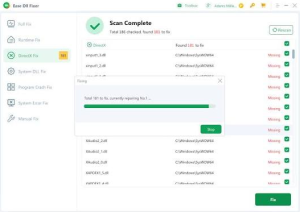 DLL Files Fixer interface for resolving common Windows DLL