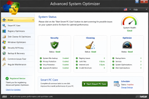 Advanced System Optimizer system status and PC optimization dashboard