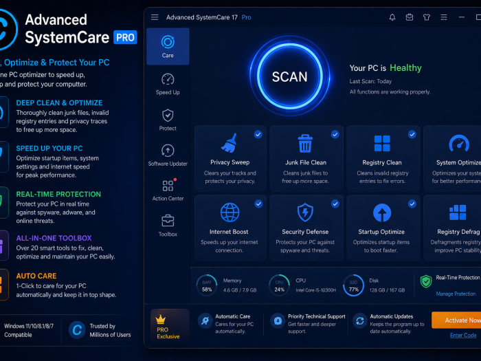 Advanced SystemCare Pro system optimization and PC cleanup software