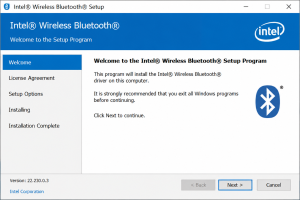 Intel Wireless Bluetooth Driver setup installation screen on Windows