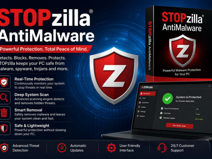 STOPzilla AntiMalware software featuring advanced malware protection and real-time security
