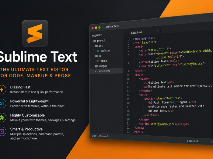 Sublime Text code editor featuring a dark interface, orange logo, and syntax-highlighted HTML code.