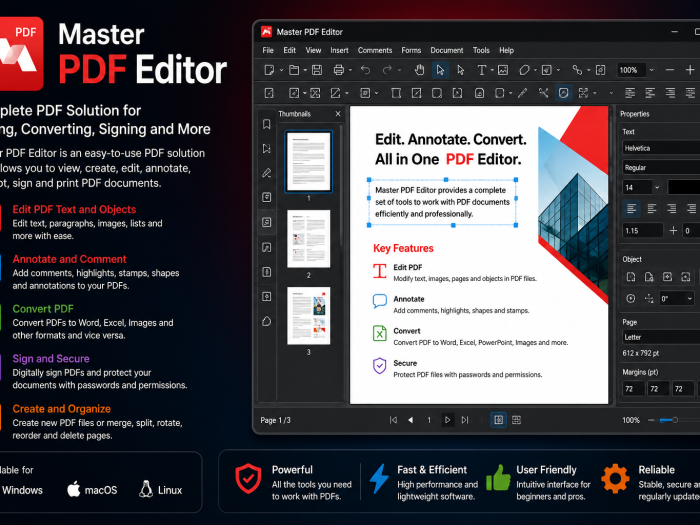 Master PDF Editor software for editing, annotating, converting, signing, and securing PDF documents