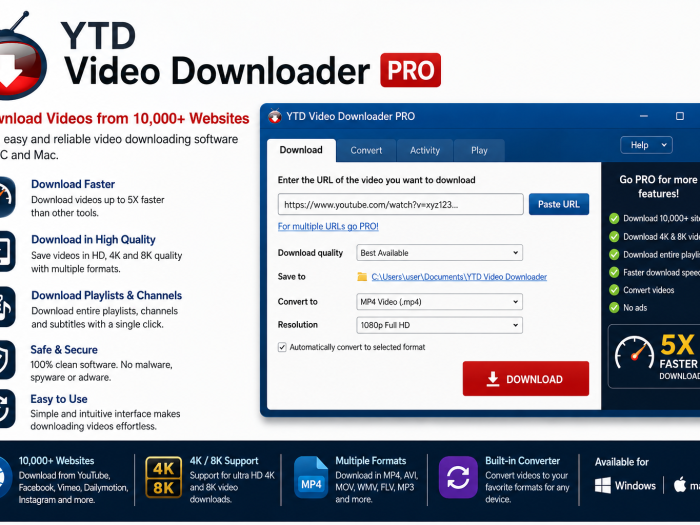 YTD Video Downloader Pro for downloading and converting videos in high quality