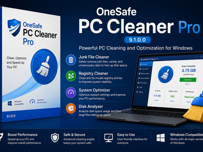 OneSafe PC Cleaner Pro 9.1.0.0 Windows PC cleaning and optimization software feature image