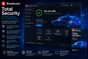 Bitdefender Total Security software dashboard showing complete PC protection