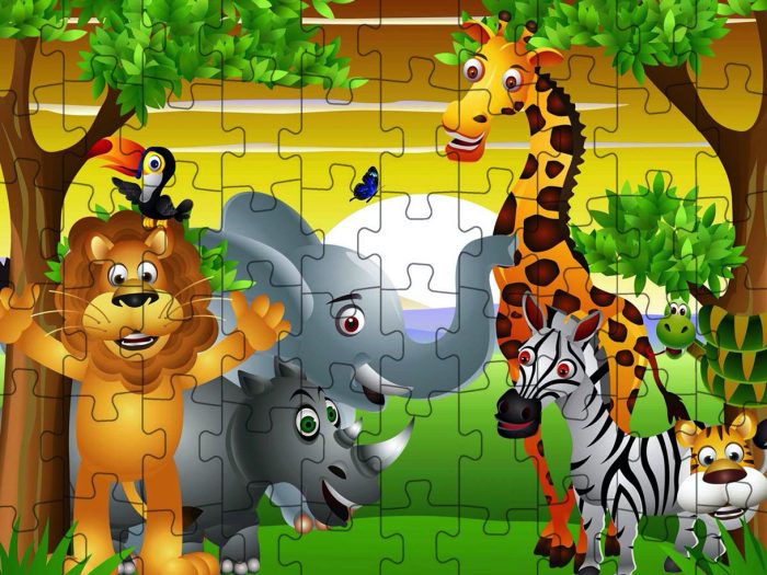 Animal Puzzles puzzle board showcasing cute farm and wild animals.