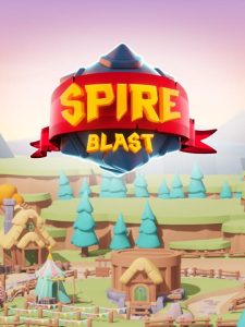 Spire Blast NSP ROM gameplay on Nintendo Switch showing a colorful tower made of blocks in a vibrant fantasy puzzle environment.