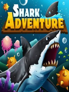 Shark Adventure gameplay showing a shark exploring the underwater ocean
