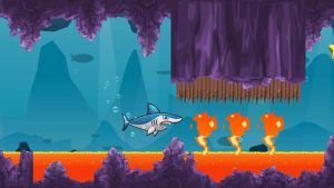 Shark Adventure shark swimming through a colorful ocean environment