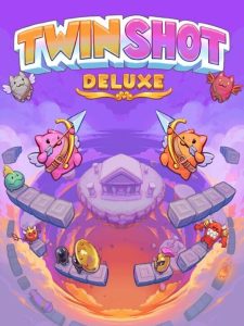Twin Shot Deluxe NSP ROM gameplay featuring two heroes battling colorful enemies in a retro-style platform adventure on Nintendo Switch.